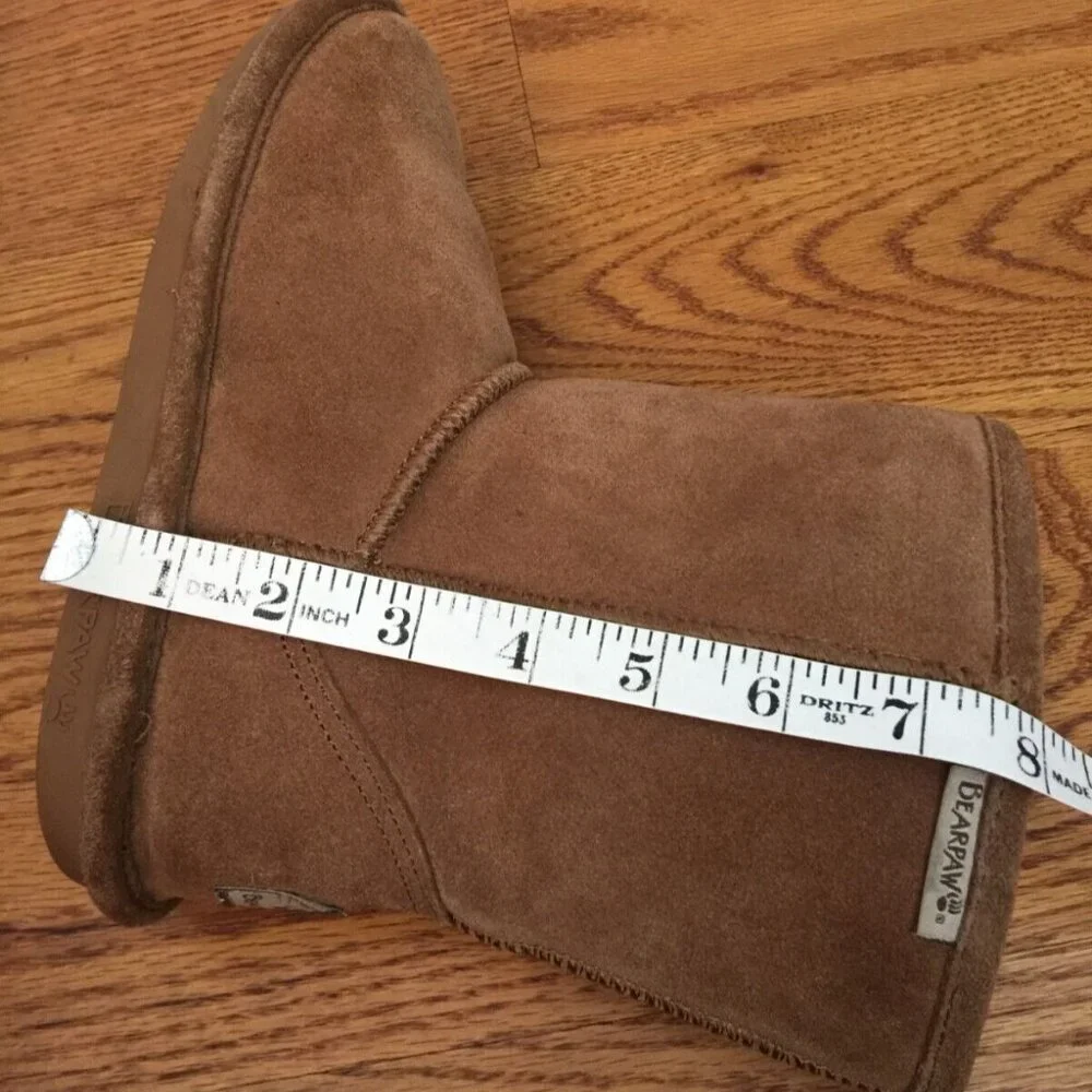 BEARPAW EVA NEVERWET BROWN SUEDE SHEEPSKIN ANKLE BOOTS S410Y YOUTH SIZE 4